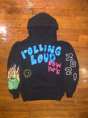 Rolling Loud New York 2021 Hoodie Black Graphic Patch Sleeve Hits Medium